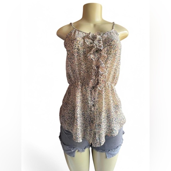 Naked Zebra Tops - Naked Zebra Cream Ruffled Tie Front Camisole Top